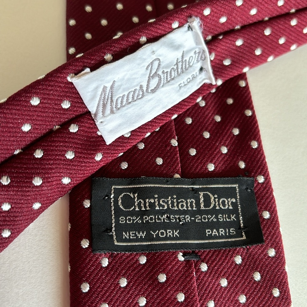 Vintage Christian Dior Men’s Neck Tie Maroon Burgundy White Dots Silk Blend - Picture 4 of 13